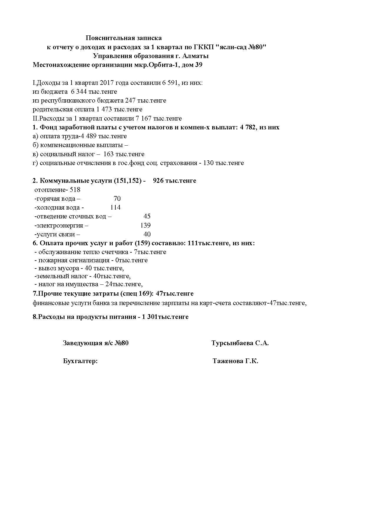 Отчет о доходах и расходах за 1 кв 2017